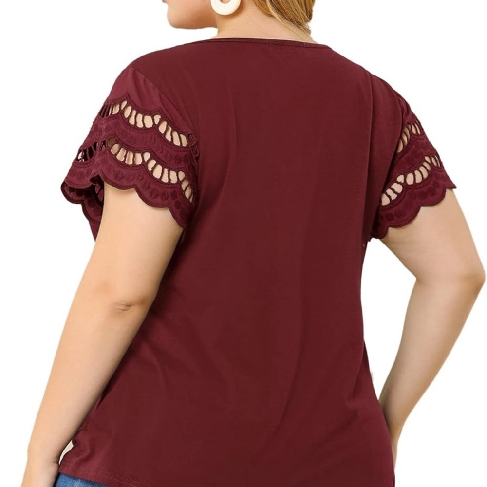 Women's Maroon embroidered Flutter Sleeve Blouse Plus size 2X - Picture 5 of 10